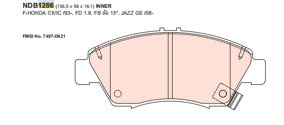 Nexzter Pro Spec Front Brake Pads NX1286 | Honda Civic EG EK, Jazz GE