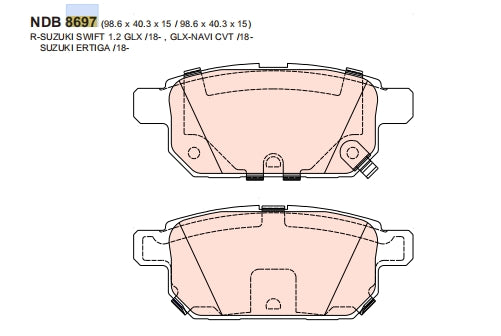 Nexzter Pro Spec Rear Brake Pads NX8697 | SUZUKI SWIFT SPORT 1.4T ZC33S/ 1.6 ZC32S , SWIFT 1.2 GLX /18- , GLX-NAVI CVT /18 , SUZUKI ERTIGA /18