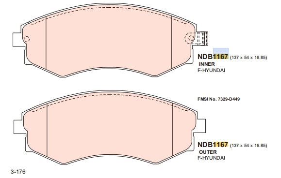 Nexzter Racing BH Compound Front Brake Pad Set NXR1167 | Hyundai Excel Cup Car With Hyundai Elantra Caliper