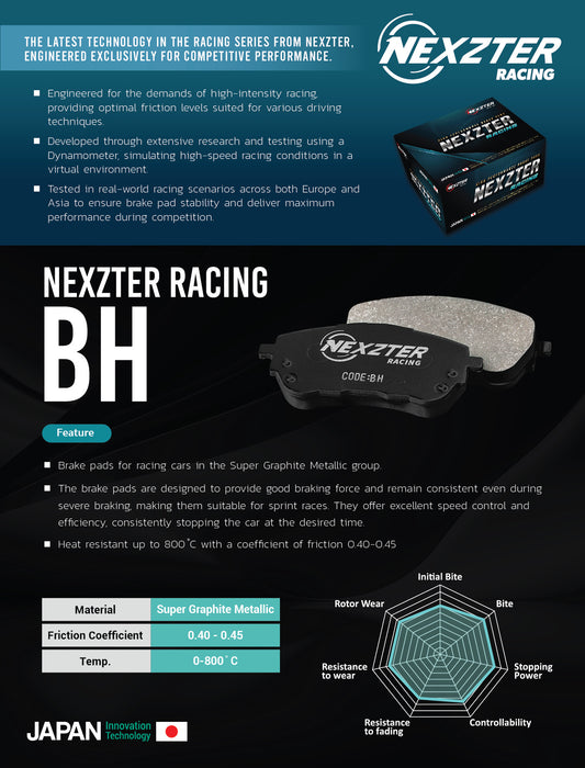 Nexzter Racing BH Compound Brake Pad Set T25 NXR8392 BH T25 | Alcon B-Type, CRB343, CRB332 Calipers (PNF4441)