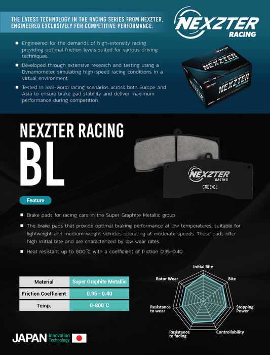 Nexzter Racing BL Compound Front Brake Pad Set NXR8017 | Civic Type R FK8 FL5, WRX STI, Evo Brembo, Tesla Model S/X