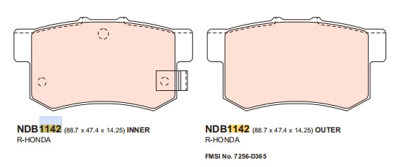 Nexzter Pro Spec Rear Brake Pads Set NX1142 | Honda Integra DC5, Civic EP3 FD2R, Accord Euro CL7R