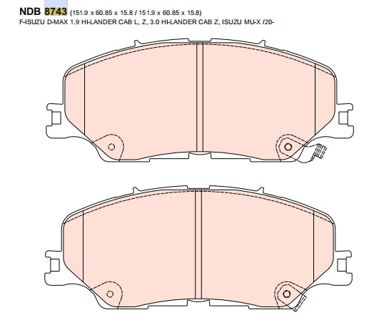 Nexzter Pro Spec Front Brake Pads Set NX8743 | Isuzu MU-X, D-MAX 3.0 Ddi 4x4 (TFR, TFS)