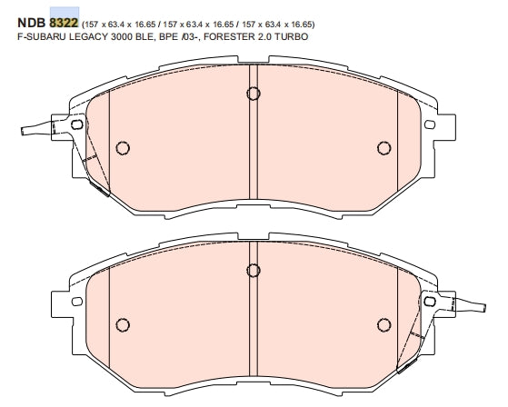 Nexzter Pro Spec Front Brake Pads Set NX8322 | Subaru Liberty BL5 BP5, Impreza WRX VAG GR